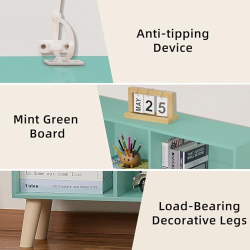 LEYAOYAO 8 Cube Bookshelf, Mid-Century Modern Book Shelf with Legs, Green
