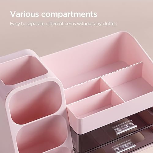 HBlife Makeup Organizer with Brush Holder for Vanity, Large Plastic Bathroom Countertop Organizer Skin Care Storage, Eas