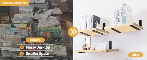 20 Pack - L 8" x H 6" x W1.5, 5mm Thick Black L Shelf Bracket, Iron Shelf Brackets, Metal Shelf Brackets, Floating Shelf