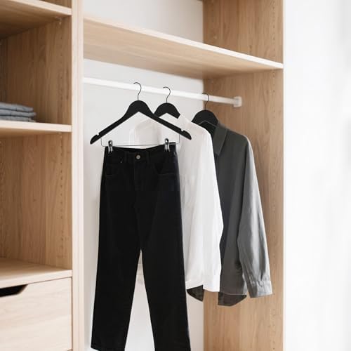 Wooden Hangers with Adjustable Metal Clips, 24-Pack, Black