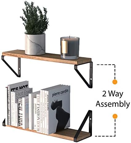 Wallniture Ponza 24" Floating Bookshelf, Wood Floating Shelves for Wall Storage, Rustic Wall Shelves for Bedroom, Living