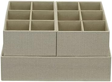 Household Essentials 3‑Piece Drawer Organizer Starter Set in Customizable Inserts of Large and Small Trays, Cream