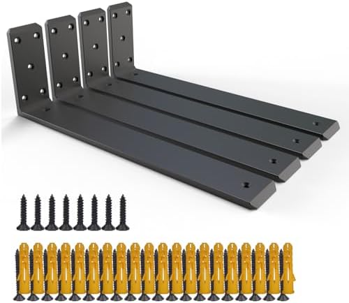 Black Shelf Brackets, Heavy Duty Industrial Hidden Shelf Bracket, Metal Floating L Brackets for Shelves Hardware Support