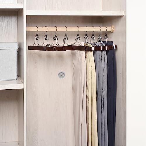 Amber Home 10 Pack Walnut Wooden Pants Clip Hangers, Wood Skirt Hangers
