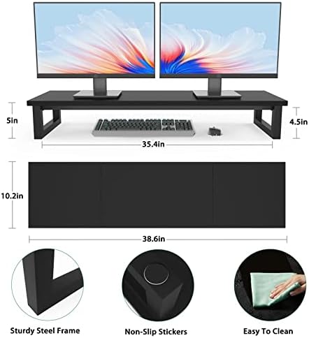 YAOHUOO Dual Monitor Stand Riser, 39Inch Large Monitor Stands for 2 Monitors, Computer Monitor Stand, Wooden Desktop Ora