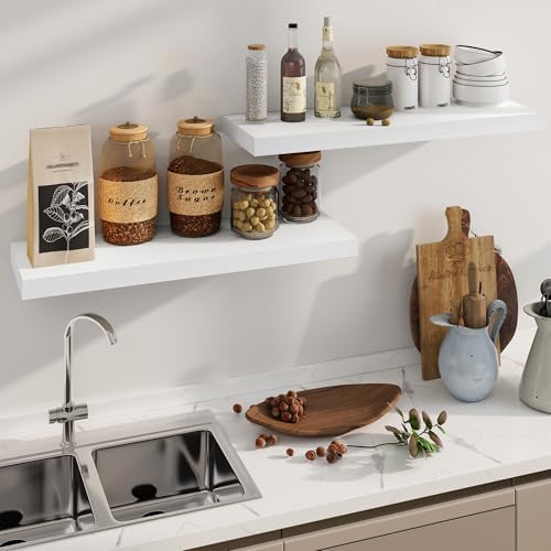 Fun Memories White Floating Shelves 36 Inch Long, 8 Inch Deep Floating Shelf for Wall, 36" W x 8" D Floating Shelves Set