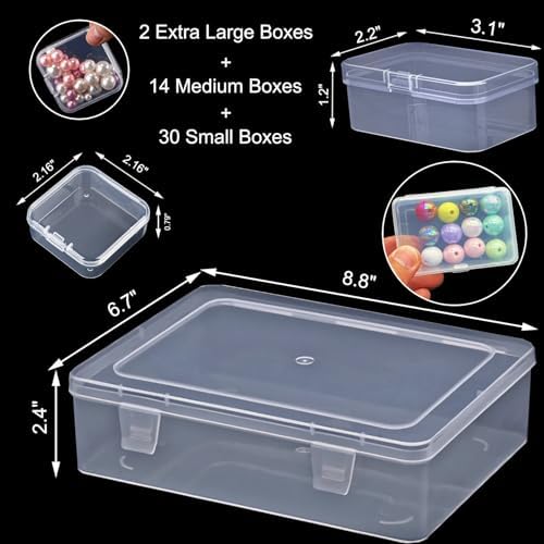 46Pcs Bead Organizer Set, Premium Small and Medium Clear Plastic Storage Boxes for Jewelry Making Crafts Screws Seeds DI