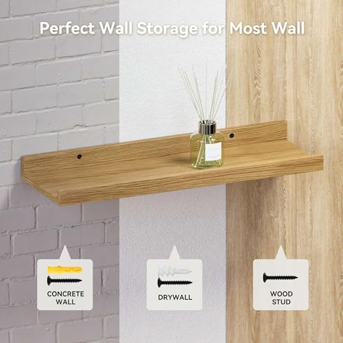 Boswillon Floating Shelves Set of 2, Long Wall Shelf with Lip, 56in, Oak