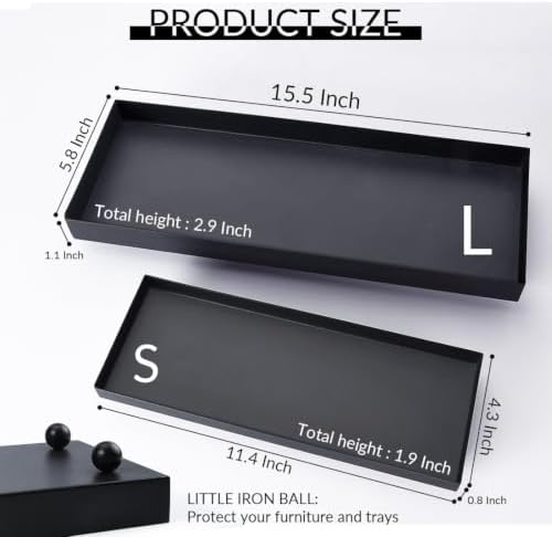 11.4"x4.3" Matte Black Rectangular Metal Tray, Candle & Jewelry Organizer