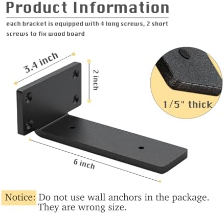 4 Pack Shelf Brackets 6 Inch Floating Shelf Bracket 1/5 inch Thick Heavy Duty Hidden Shelf Brackets Iron Metal Brackets