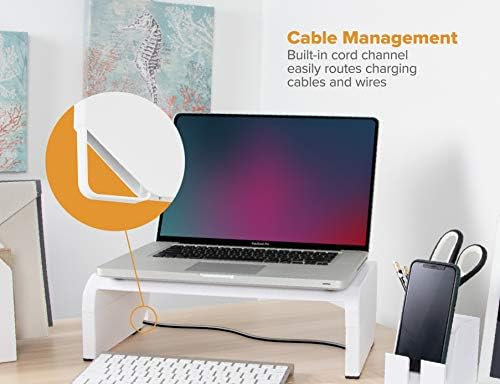Bostitch Office Konnect Adjustable Monitor Stand Riser, 4 Height Adjustments, Built-In Cable Management, Rubber Feet - W