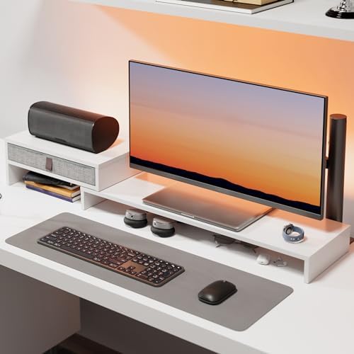 Fenge Monitor Stand with Fabric Drawer, Adjustable Length and Angle