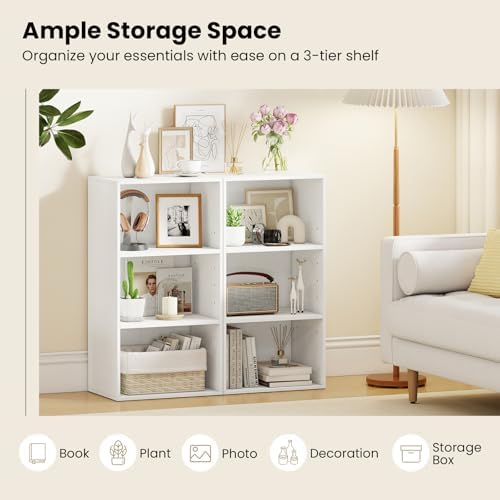 GIANTEX 3 Tier Bookshelf, White Bookcase 3 Shelf, Open Cube Storage Orginazer Cabinet, Multi-Functional Home Office Bedr