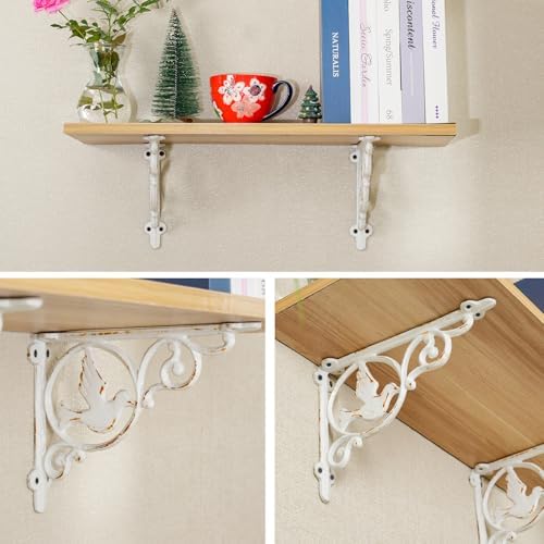 Sungmor 9.2 Inch Cast Iron Brackets for Shelves - 2 Pack Rustic White