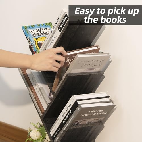 SHEEPAM Small Tree Book Shelf,5 Tier Bookshelf, Wood Desktop Bookcase
