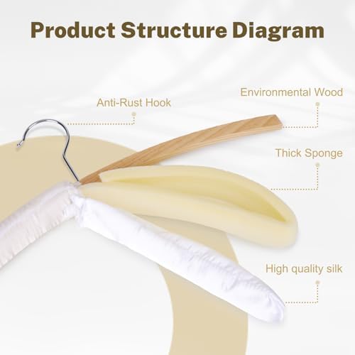 HOUSE DAY 10 Pack White Satin Padded Hangers for Women Clothing, 17 Inch