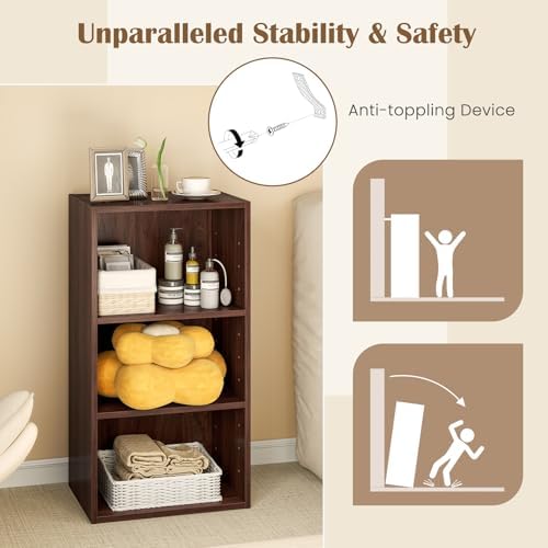 GOFLAME 3 Tier Small Open Bookshelf, Short Bookcase with 2 Adjustable Shelves, Multifunctional Storage Cabinet, Modern D