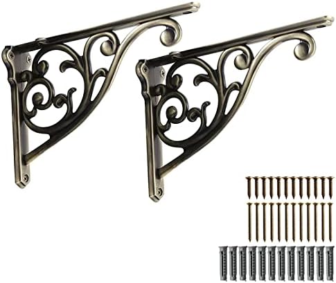 Bronze Shelf Brackets 7.87X56X1.7 Inch 2 Pack Heavy Duty Brushed Antique Bronze Wall Bracket Baroque Kitchen Decorative
