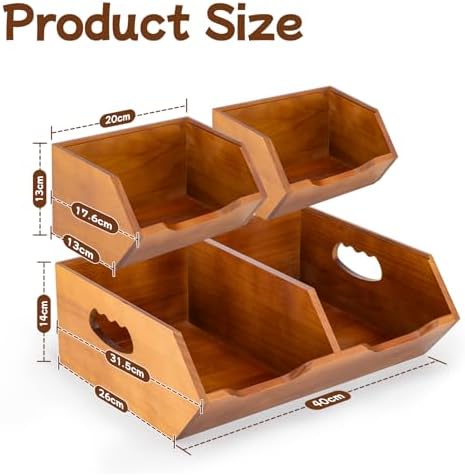 Aquzee Wooden Pantry Storage Bins, Stackable Kitchen Organizer for Produce
