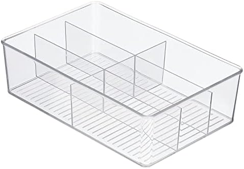 mDesign Plastic Kitchen Cabinet Storage Organizer Bin Box - 6 Divided Sections for Pantry Shelves, Countertops, Island,