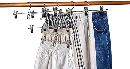 Amber Home 12 Pack Heavy Duty Add on Metal Pants Skirt Hangers with Clips