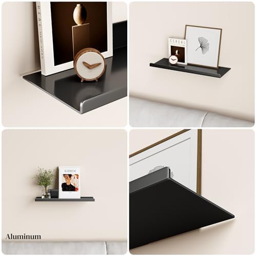 Floating Shelf for Wall, Wall Shelf, Off Center Metal Shelf for Decor, Modern Hanging Shelf for Storage with Lip for Liv