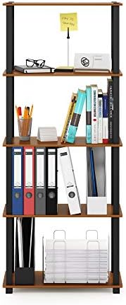Furinno Turn-N-Tube 5-Tier Multipurpose Shelf / Display Rack / Storage Shelf / Bookshelf, Square Tubes, Light Cherry/Bla