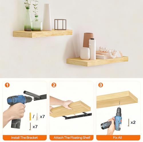 HOOBRO Floating Shelves for Wall, Wall Mounted Shelf Set of 2, 15.7" Hanging Shelf with Invisible Brackets, for Wall Dec