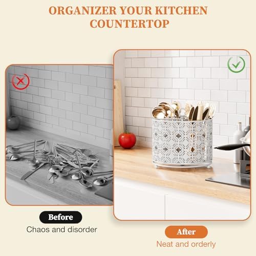 YIUKEA Rotating Utensil Caddy Holder - Raised 4 Compartments Large Capacity