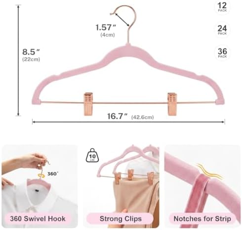 HOUSE DAY Pants Hangers with Clips 24 Pack, with Rose Gold Hook and Clips
