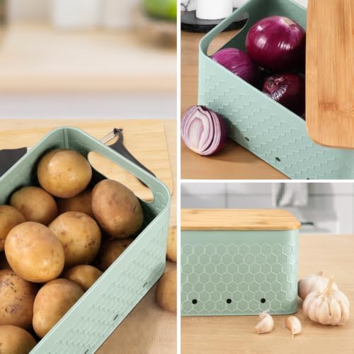 Kitchen Vegetable Storage Set of 3, Metal Onion Garlic Potato Storage Set, Kitchen Canisters Vegetable Keeper Containers