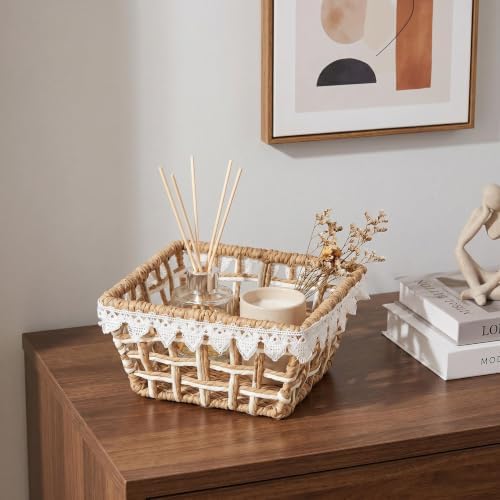 3-Pack Woven Paper Rope Storage Baskets with Lace Trim