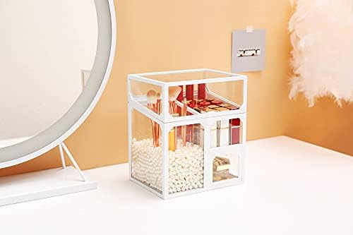 MOOCHI White Vintage Glass Cosmetic Multifunctional Makeup Organizer with Pearls Dustproof Cosmetics Storage Display Cas