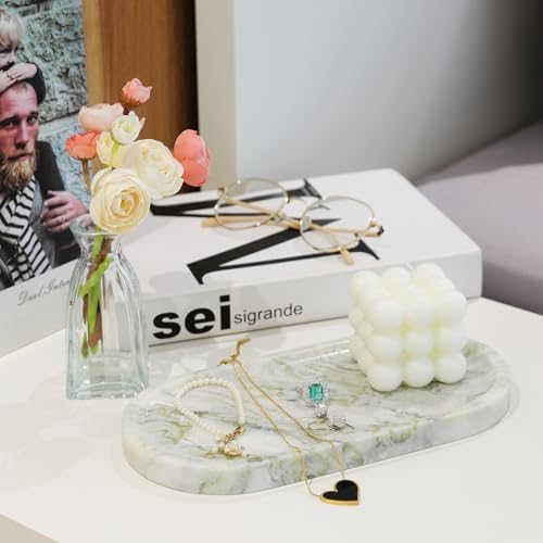 Koville Marble Vanity Tray for Bathroom Countertop, Green Marble Bathroom Tray Perfume Trays for Dresser, Stone Jewelry