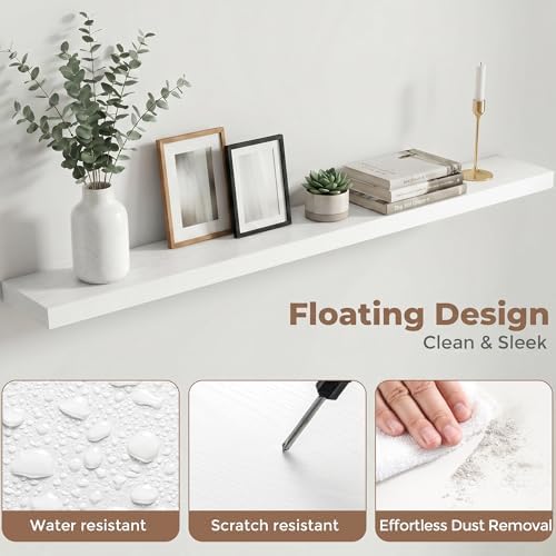 55 Inch Floating Shelves for Wall, 6.5"D Wood Storage Shelves, White Finish