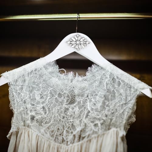 Honeydak Wood Bridal Hanger for Wedding Dress,White,Rhinestone