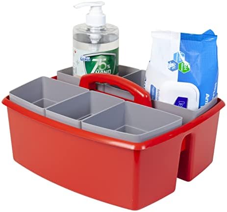 Storex Large Classroom Caddy with Cups, 13 x 11 x 6.575 Inches, Red, Case of 2 (00981U02C)