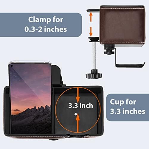 Under Desk Cup Holder Clamp on Cup Holder PU Leather Clip on Desk Organizer
