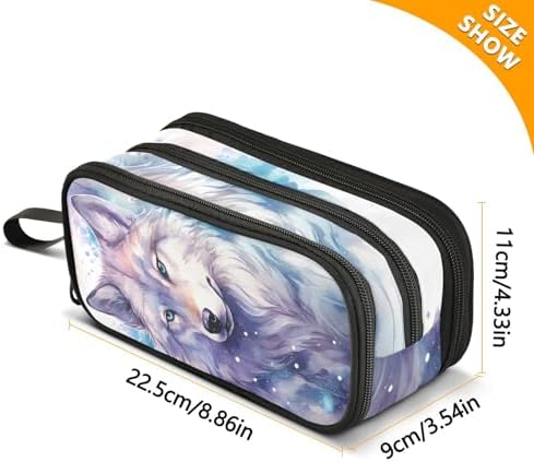 Wolf Watercolor Pencil Case Box Boys Girls Large Pencil Pouch Zipper Compartments Big Capacity Stationery Pen Bag Organizer for Kids Teens Adults School Office