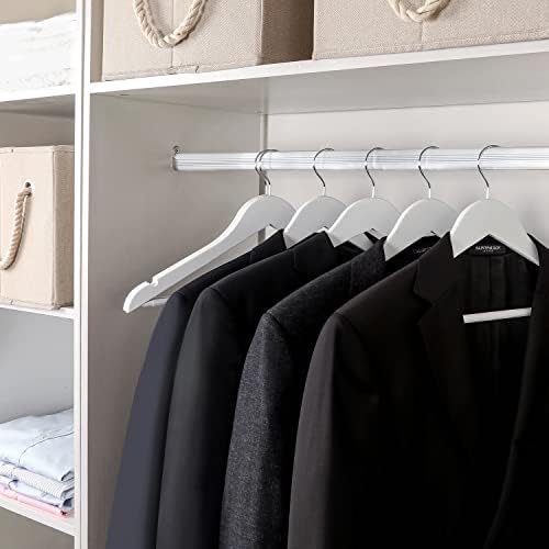 TOPIA HANGER Wooden Coat Hangers 30 Pack, White Wood Suit Hangers with Non Slip Pants Bar, 360° Swivel Hook and Shoulder Notches for Camisole, Jacket, Pants, Smooth Finish Clothes Hangers -CT34W30