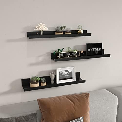 Giftgarden 24 Inch Black Floating Shelves Wall Mounted Woodgrain Picture Ledge Shelf for Storage Bedroom Bathroom Kitche
