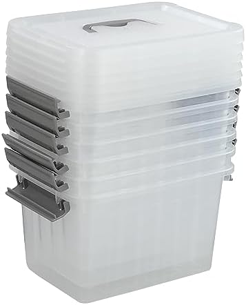 6 Liter Plastic Bins with Lids, Clear Storage Boxes Set of 6