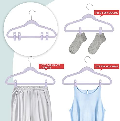 Tinfol Velvet Hanger Clips, 24 Pack Pants Hangers Velvet Clips, Strong Finger Flocked Clips Perfect for Use with Thin Velvet Hangers, Light Purple