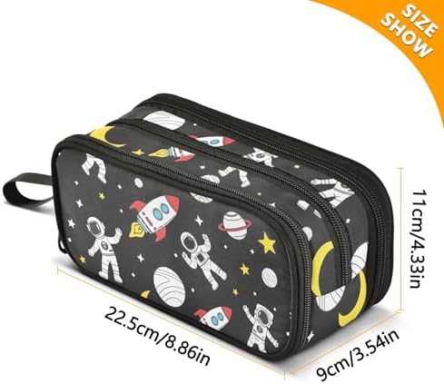 Astronaut Rocket Planet Stars Pencil Case Box Boys Girls Large Pencil Pouch Zipper Compartments Big Capacity Stationery Pen Bag Organizer for Kids Teens Adults School Office