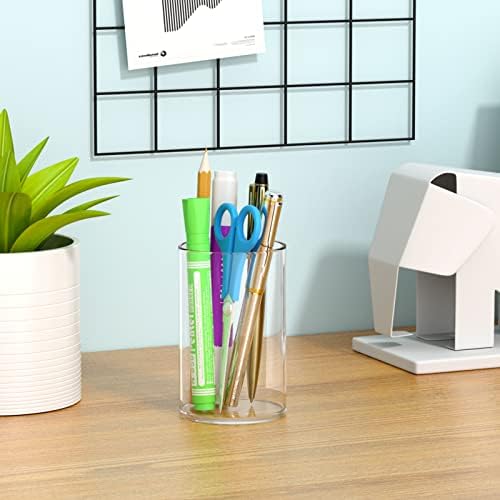 NIUBEE Acrylic Pen Holder for Desk, Clear Round Pencil Cup Organizer 4 Pack