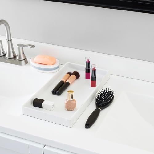 Home Basics Crocodile Plastic Vanity Tray For Jewelry, Make up, Perfume, Cosmetics, Bathroom or Dresser Organizer, (Whit