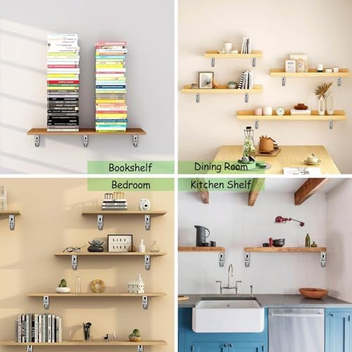 Folding Shelf Brackets, 16 Inch 4 Pcs Heavy Duty Wall Mounted Collapsible Triangle Shelf Bracket for Folding Wall Table,