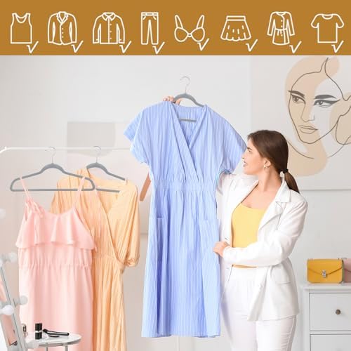 HomGarden 100 Pack Velvet Hangers Ultra Thin Non Slip Clothes Hanger Hook Swivel 360 Flocked & Durable Space Saving w/Bar for Garments, Suits, Dresses, Pants, Shirts, Coats,Pink (Gray)