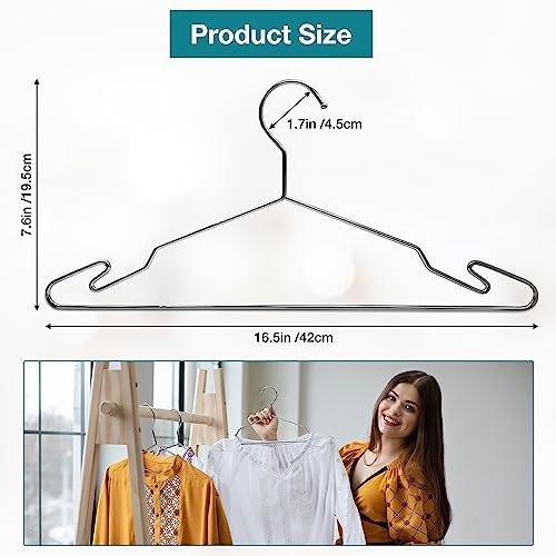 Chrome Metal Hangers, Heavy Duty Clothes Hangers with Non-Slip Grooves, Slim Space Saving Coat Hangers - 20 Pack Chrome