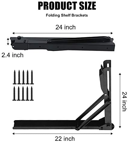 WALMANN 24" Folding Shelf Brackets, Collapsible Brackets for Shelves